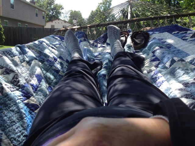 Post elbow surgery napping in the backyard.